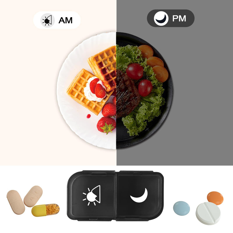 Weekly Pill Organizer 2 Times a Day,AP PM 7 Day Pill Box Detachable | Food-Grade Material,Travel-Friendly,7 Day Pill Container Medium,Compartment holds up to 6 fish oil or 10 vitamin-Black Black Medium Size(2 Times a Day)