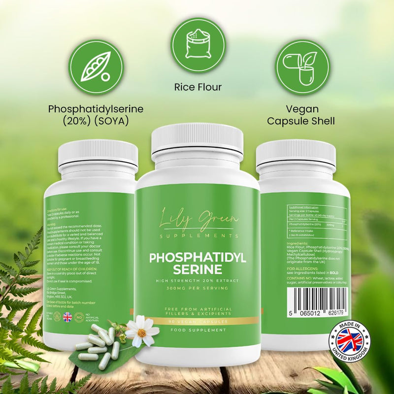 Lily Green Phosphatidylserine Capsules | 300mg Per Serving Cognitive Supplements | High Strength Phosphatidylserine Supplement | Non-GMO & No Artificial Fillers | 90 Vegan Capsules | Made in UK