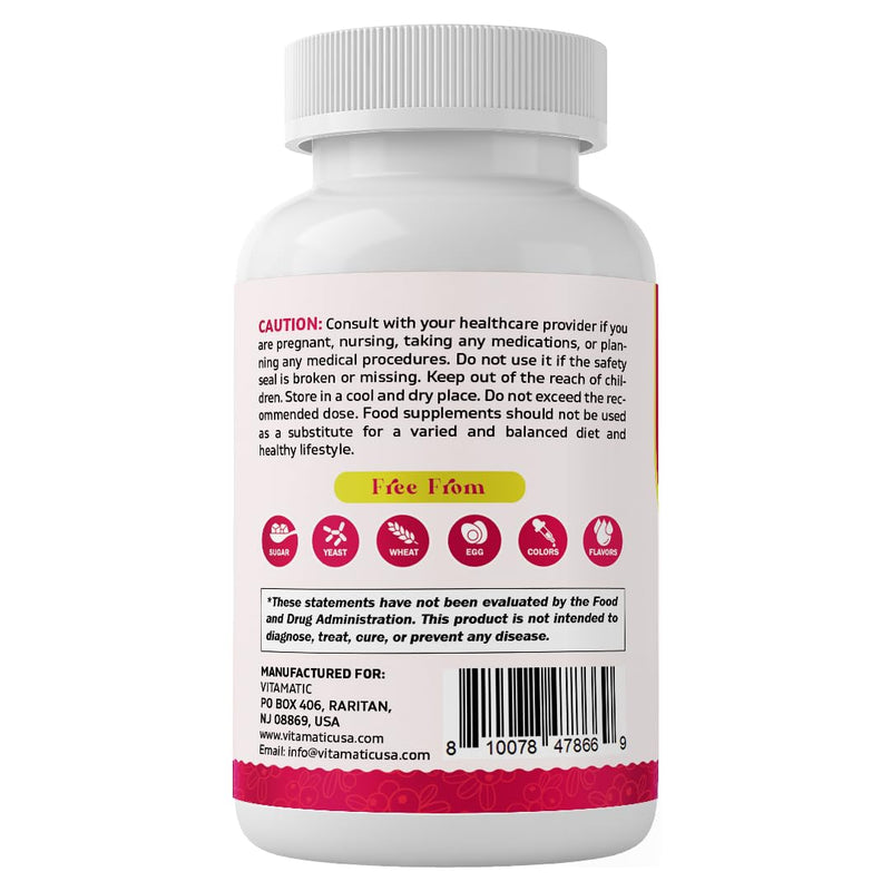 Vitamatic Cranberry 500 mg 100:1 Extract (2 Capsules) with Vitamin C & E – 120 Veg Capsules – Urinary Tract & Bladder Support Supplement – Non-GMO, Gluten Free, Made in USA
