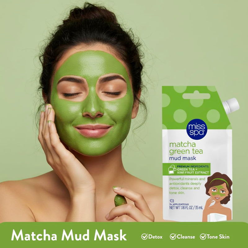MISS SPA Facial Mask Trio Vitamin C Peel-Off, Charcoal Clear Pore Peel-Off & Matcha Green Tea Mud Mask Exfoliates, Detoxifies, Brightens and Clears Pores, 3 Full-Size Squeeze Tubes