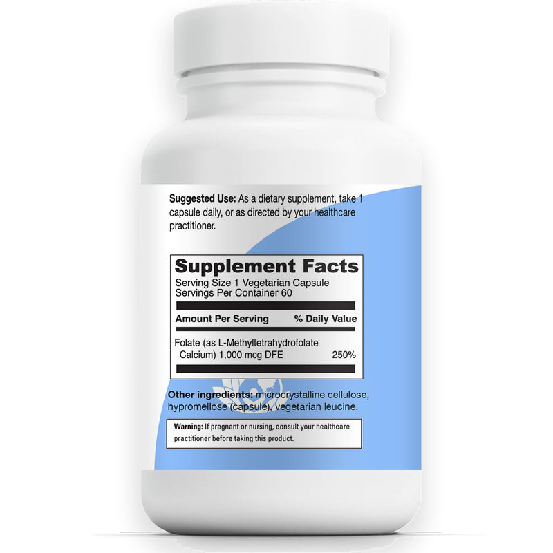 Active Folate 5-MTHF - Methylfolate 1000mcg, 60 Capsules | Supports Methylation, Energy, and Cellular Health, No added B12, Bioavailable Folate for Mood, Heart, and Prenatal Health