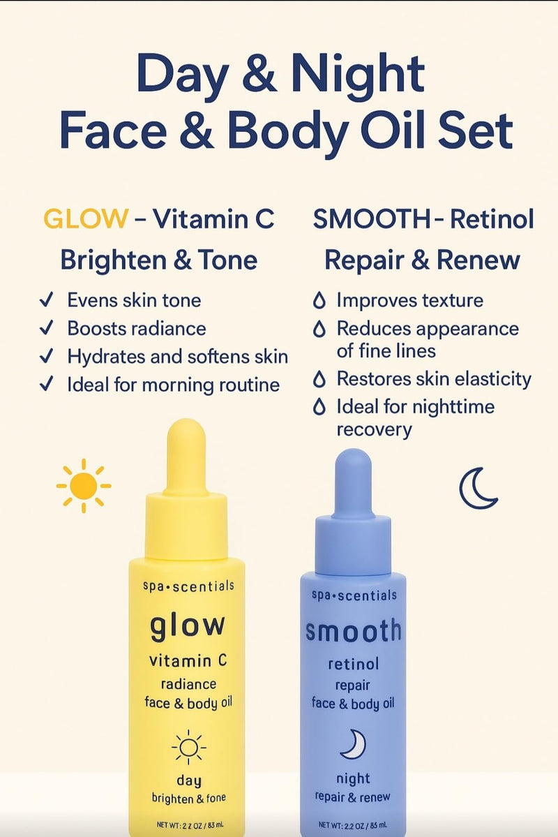 Glow & Smooth Face & Body Oil Set | Vitamin C & Retinol Duo.