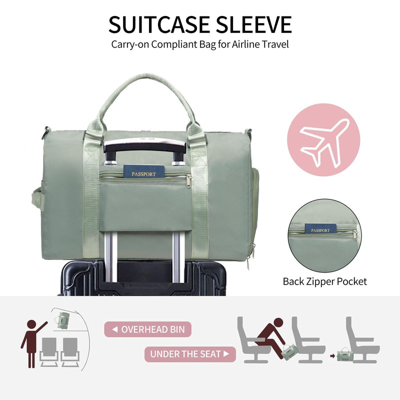 Gym Bag for Women Sports Duffle Bag with Wet Pocket and Shoe Compartment Overnight Weekender Carry on Bag Travel Sport Z01-Green