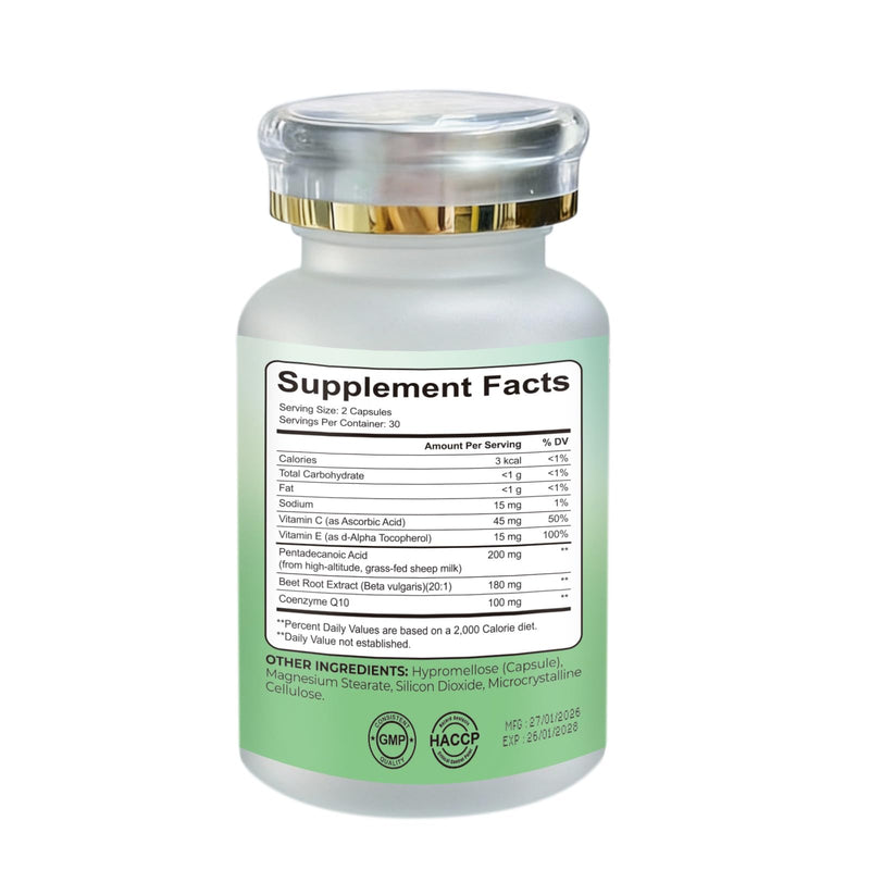 FORTUE NUTRX CoQ10 Supplement & Pentadecanoic Acid Supplement C15 - High Strength Q10 Coenzyme for Heart & Energy Support, Liposomal Ubiquinol Suplement with Beetroot Extract, 60 Vegan Capsules