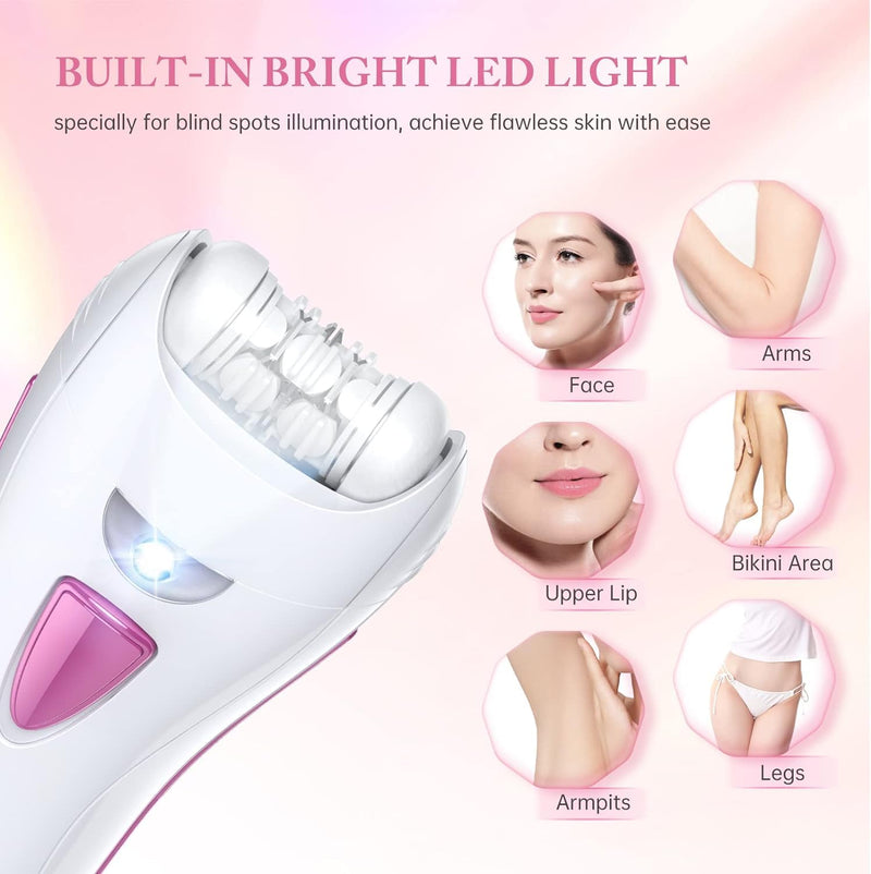 [Australia] - Epilator for Women, Facial Epilator Women, Wireless Electric Epilator, Painless Mini Epilator, Epilator with LED Light for Women, Face, Body, Armpit, Bikini, Leg White-#4 