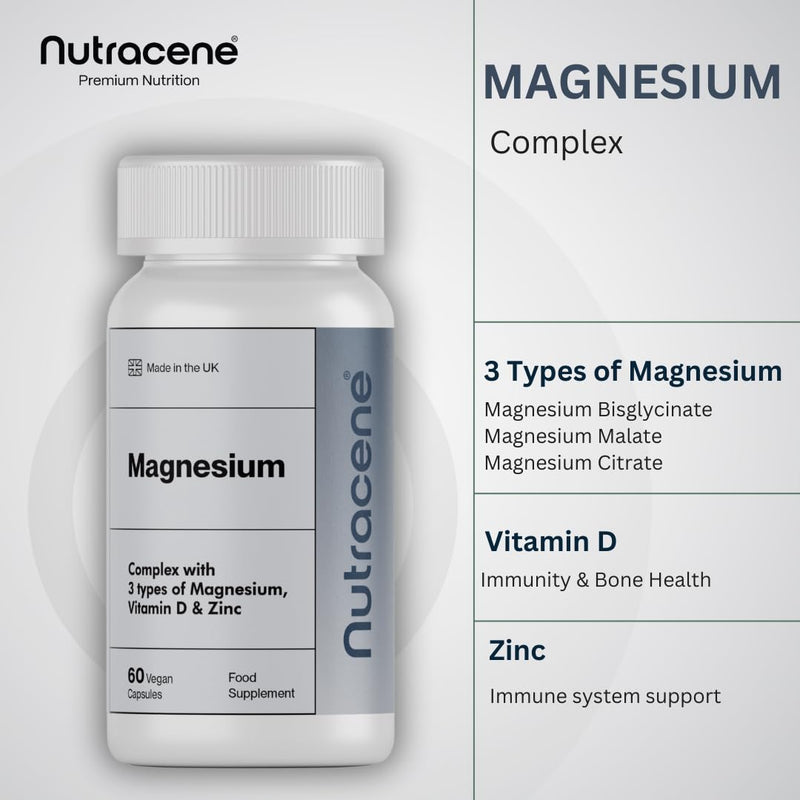 Magnesium Complex | Magnesium Glycinate, Malate and Citrate | with Vitamin D3 & Zinc | Made in the UK | UK GMP Standards | 60 Vegan Capsules