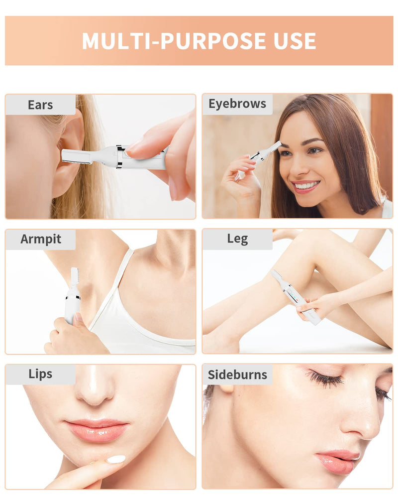 [Australia] - Eyebrow Trimmer, Electric Eyebrow Razor for Women Men, Rechargeable Painless LED Light Facial Hair Shaver Remover with Rinseable Blade for Face Lips Neck Leg White 