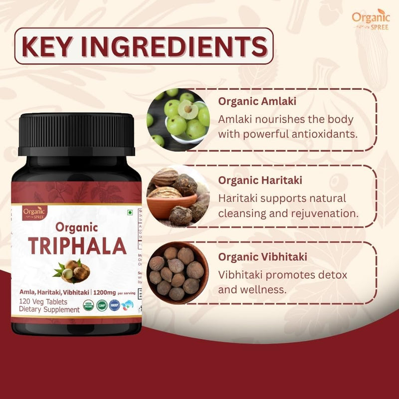 [Australia] - Organic Triphala Capsules | Made with Organic Amalaki Haritaki Bibhitaki Superfood | Detox, Cleanse & Rejuvenation | Maintains Regularity Aids Digestion | Non-GMO (120 Capsules) 
