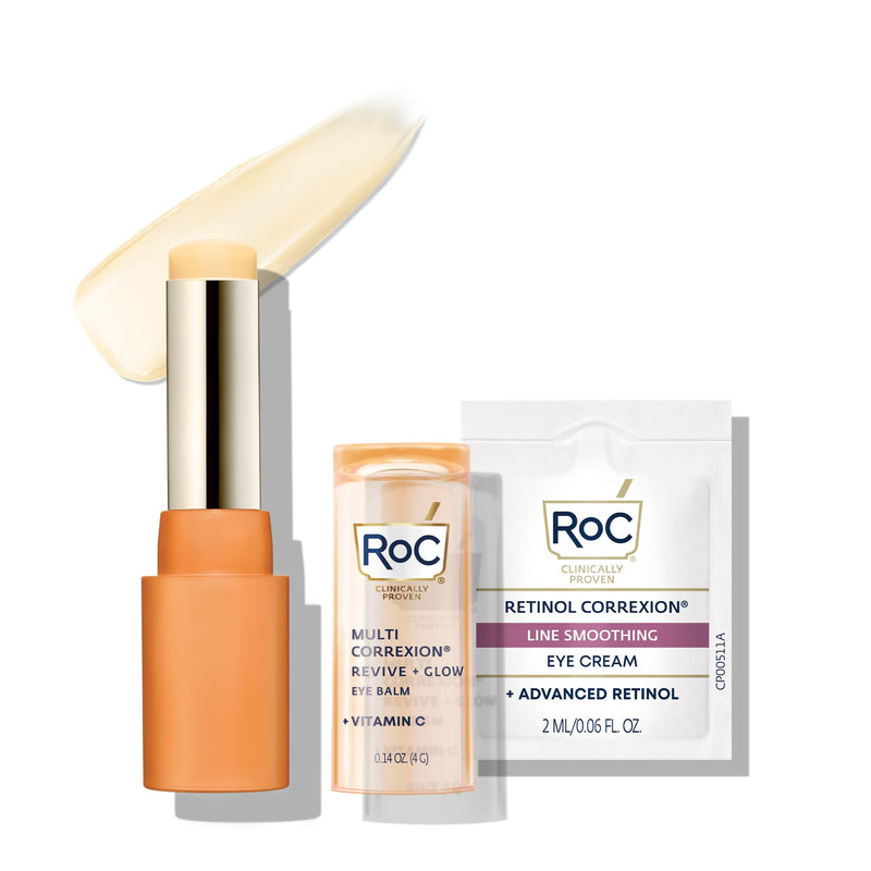 RoC Multi Correxion Revive + Glow Vitamin C Eye Balm (0.14 oz) with Retinol Eye Cream Packette