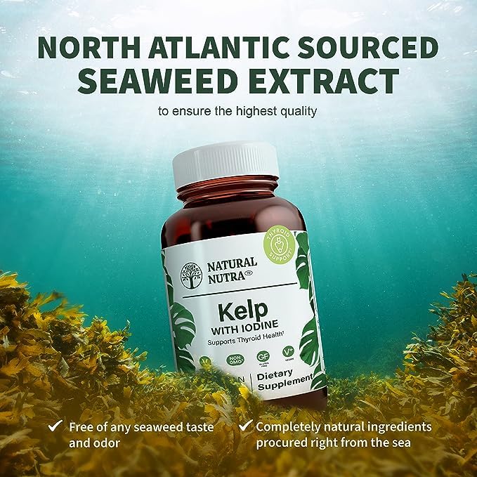 [Australia] - Natural Nutra Kelp Iodine Thyroid Support Supplement, Strengthens Immune System, and Regulates Metabolism, Vegan Sea Kelp, Non GMO, Atlantic Sourced Seaweed Extract, 225 mcg, 250 Tablets 250 Count (Pack of 1) 