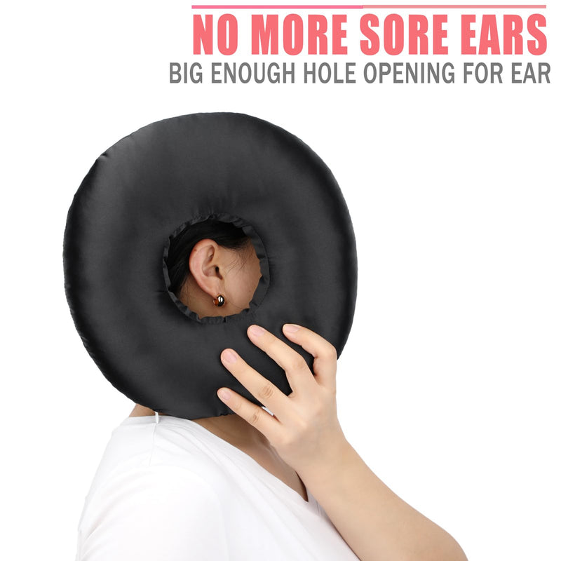 [Australia] - Satin Ear Piercing Pillow for Side Sleepers Silky Piercing Pillows with Ear Hole Support Head Ear Pain Sore Relief Pressure Sore Cushion Guard Black 