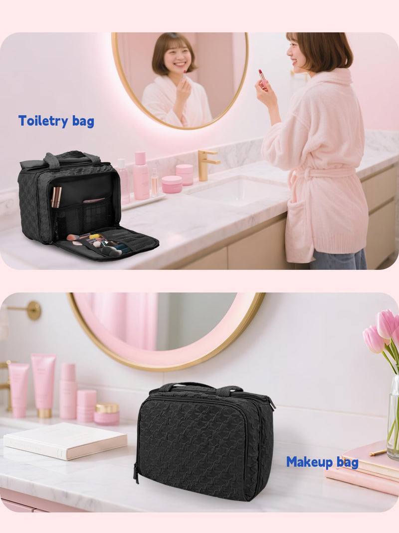 SMONT military green men's toiletry bag and women's black cosmetic bag and pink women's cosmetic bag combination sales