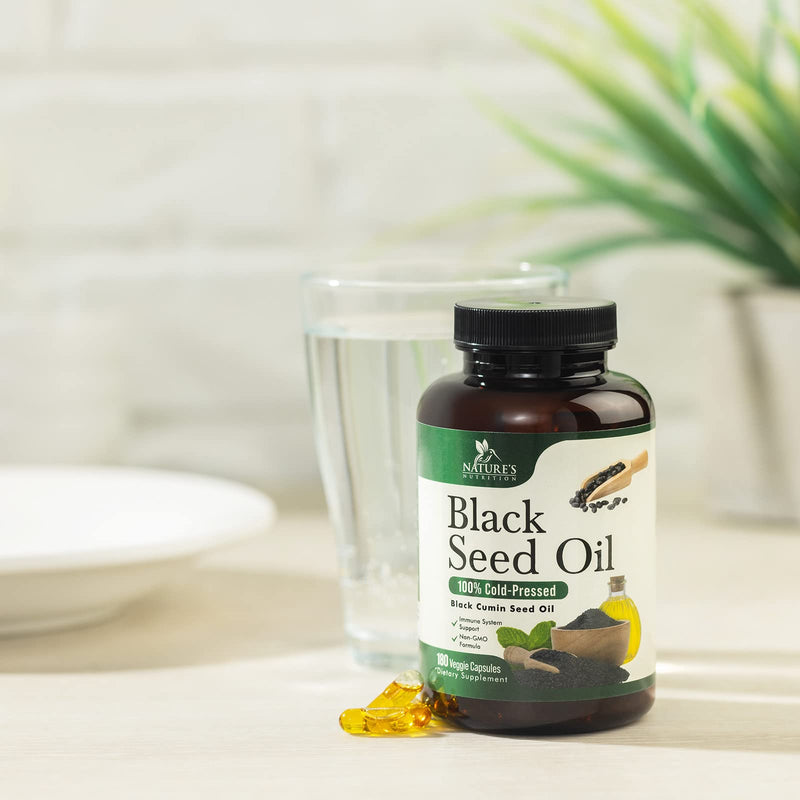 [Australia] - Black Seed Oil Capsules 1000mg - Vegan Cold-Pressed Nigella Sativa Black Seed Oil, Nature's Pure Black Cumin Seed Oil for Immune, Hair and Brain Support, Non-GMO - 180 Capsules 180 Count (Pack of 1) 