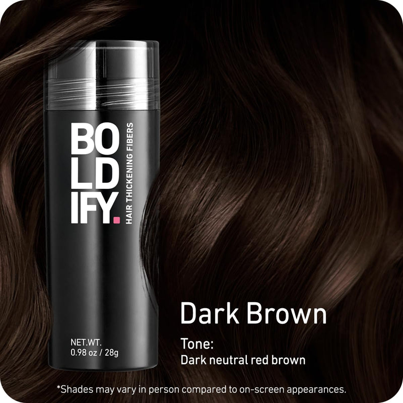 BOLDIFY Hair Fibers for Thinning Hair, for Women & Men, Dark Brown 28g | Instantly Fills Thinning & Fine Hair for a Fuller, Thicker Look - Thin Spot Cover Up - Hair Building Fibers & Hair Powder