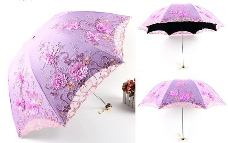 Vintage Lace Parasol UV Resistant Windproof Embroidered Sun Umbrella for Women Purple