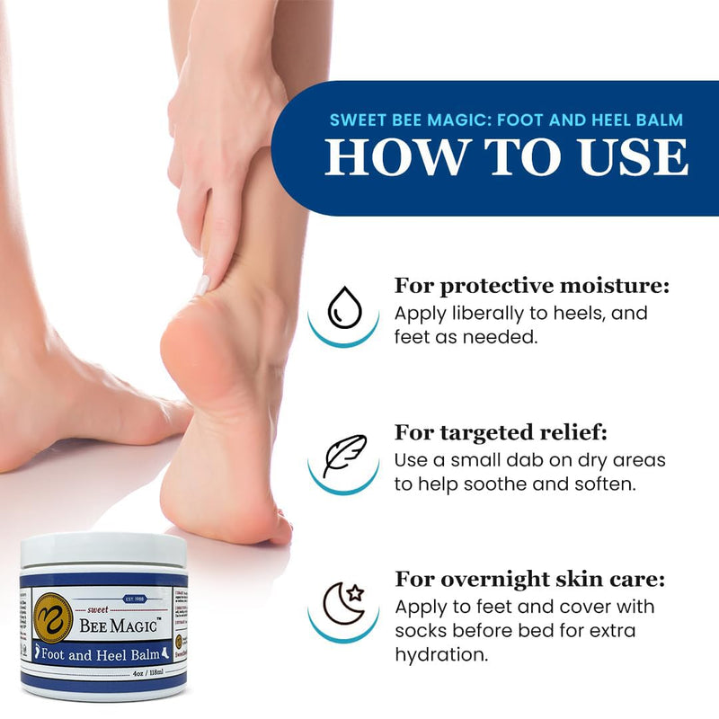 Sweet Bee Naturals Organic Foot Balm - Intensive Heel Balm for Dry Cracked Feet - Natural Moisturizing Treatment for Cracked Heels - Heel Cream Softener for Rough Skin Repair – 4 OZ Jar 4 Ounce (Pack of 1)