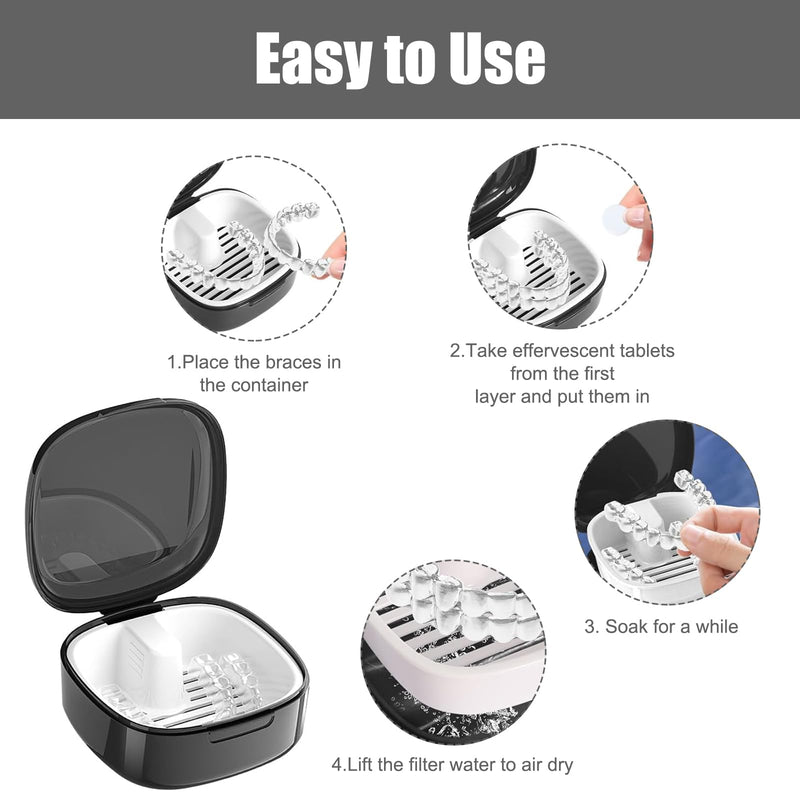 [Australia] - Braces box, pack of 2, denture box, dentures box, braces box with sieve, suitable for storing dentures, dentures, pacifiers (black and white). 