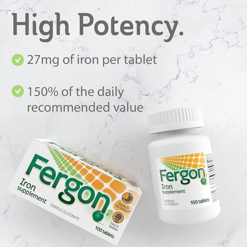 [Australia] - Fergon High Potency Iron Highly Soluble & Easily Digested, 27 mg Iron, 100 Tablets 
