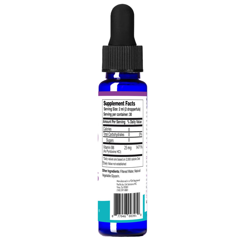 Life Solutions Vitamin B6 Pyridoxine HCI Liquid Dropper, 25mg, 2oz | B Vitamins Supplement, Essential B6 Supplement, Metabolism, Energy, Nervous System Support