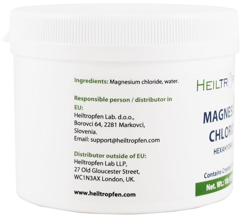 Magnesium Chloride 1 Pound | Hexahydrate | Ingredients in Pharmaceutical Grade | Crystal Powder | Third-Party Tested | Heiltropfen®