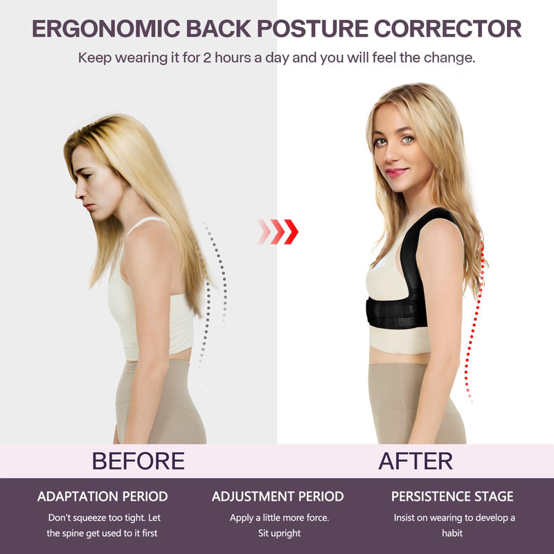 Back Brace Posture Corrector for Women and Men, Adjustable Upper Back Support Straightener for Hunchback Improve and Pain Relief from Neck and Shoulder (Black, L/XL) Black