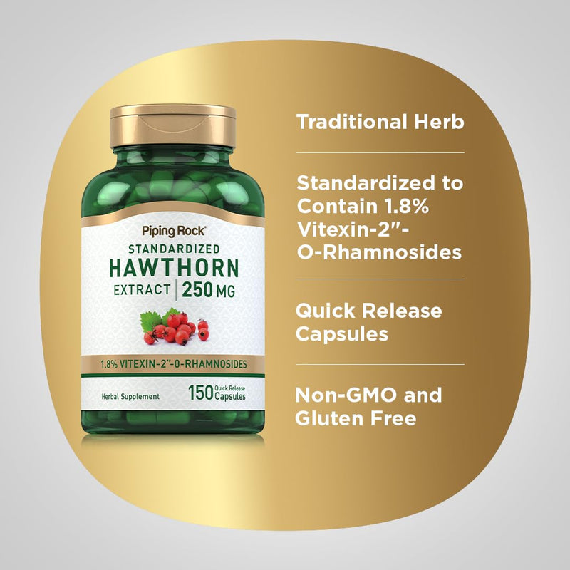 [Australia] - Piping Rock Hawthorn Berry Extract 250mg | 150 Capsules | Non-GMO & Gluten Free Supplement 