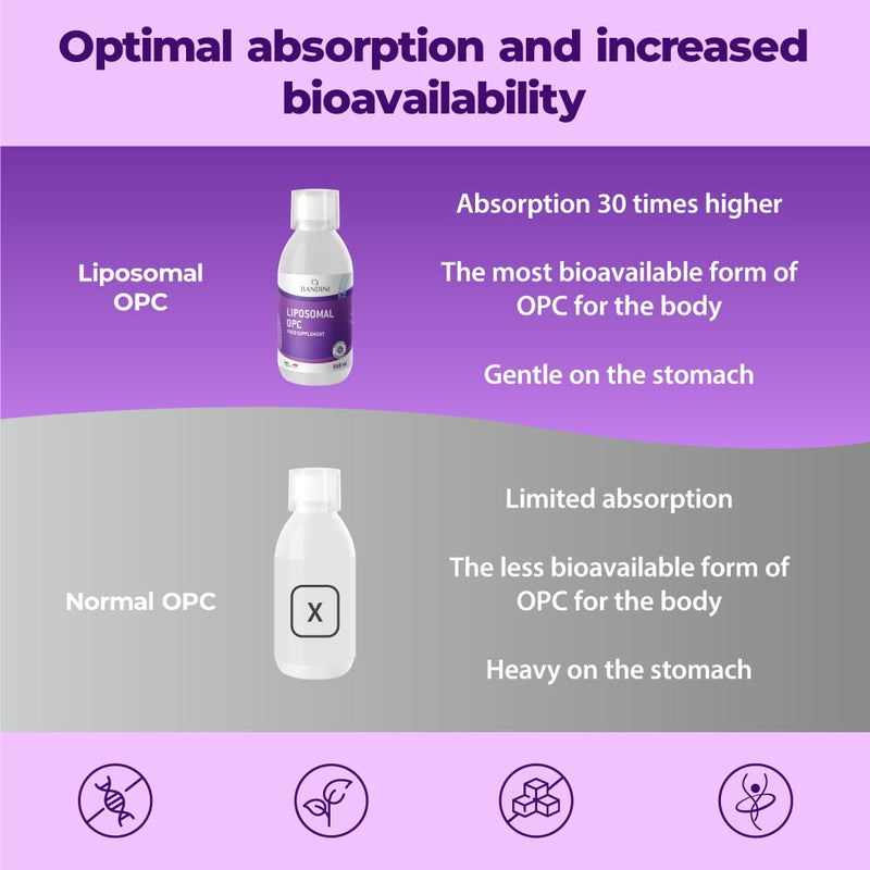 Bandini® Liposomal OPC Liquid 250ml - Grape Seed Extract High Strength with 95% OPC - 200 mg per Daily dose - Natural Antioxidant Supplement - Optimal Absorption & bioavailability - 25 Days Supply