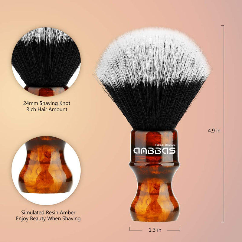 [Australia] - Shaving Brush Vegan with Travel Box for Shaving Brush Classic Nylon Fiber Resin Handle Anbbas Size Shaving Brush (Knot 24mm) (Amber) Amber 