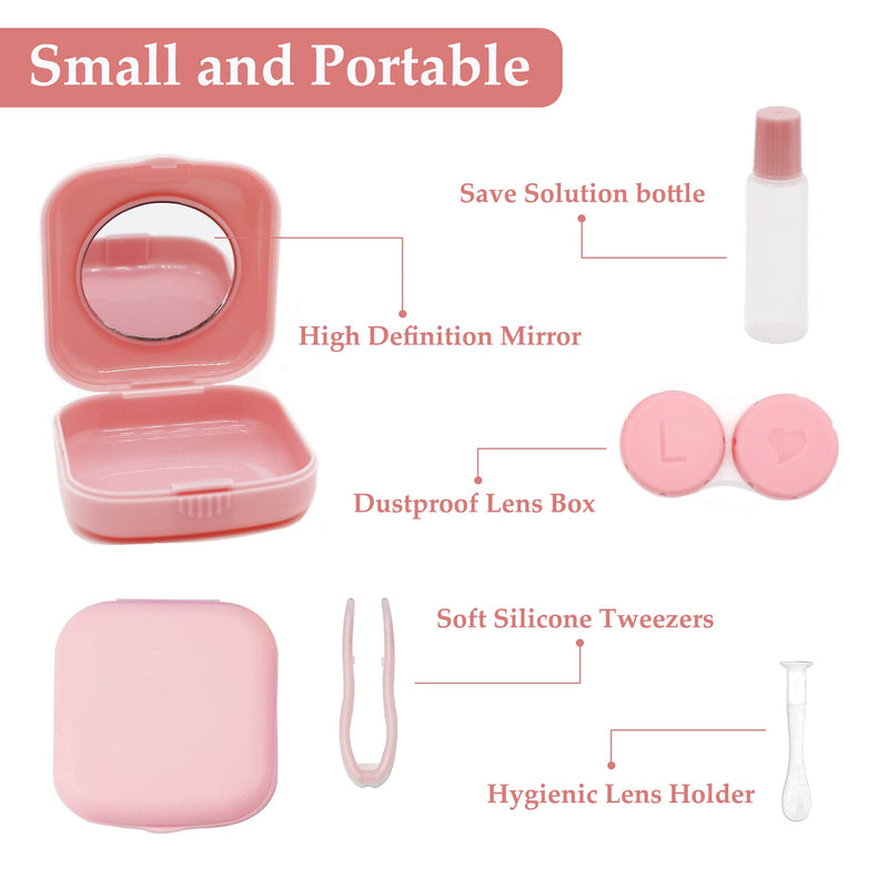 [Australia] - laeeyin Contact Lens Case Portable Hygiene Contact Lens Case Travel Set with Mirror for Daily Trips such as Traveling and Working (Pink) Pink 