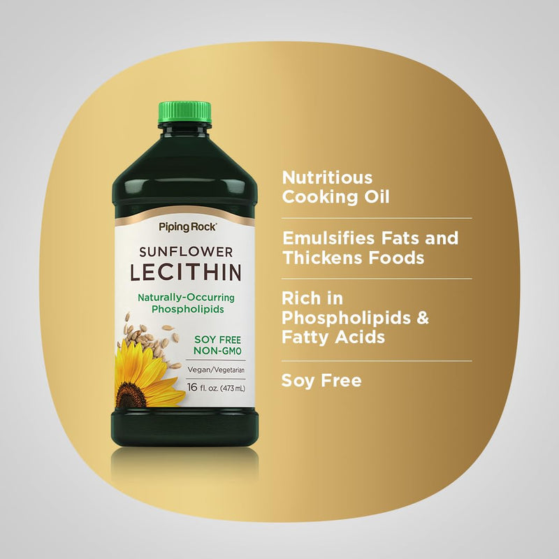[Australia] - Piping Rock Sunflower Lecithin Liquid Supplement | 16 oz Oil | Naturally-Occurring Phospholipids | Vegan, Soy Free, Non-GMO, Soy Free, Gluten Free 