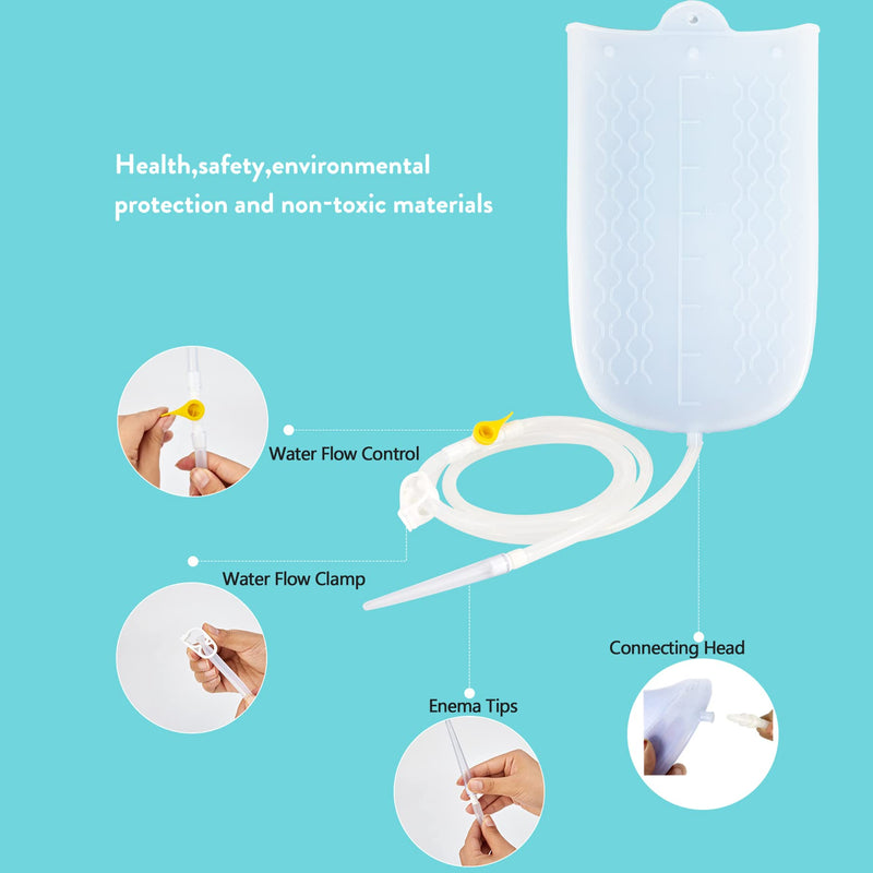 [Australia] - Silicone Enema Bag Kit with 6.3ft Hose, 5 Enema Tips, Controllable Flow Valve and Water Thermometer - 2 Quart Capacity coffee enemas for Colon Cleanse 
