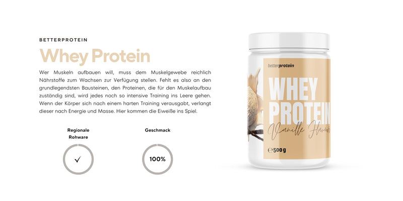 [Australia] - Whey Protein - Vanilla 500g - Produced in Germany from regional milk - BetterProtein® - Protein powder for building muscle and losing weight - Can of 16 portions (pack of 1) 