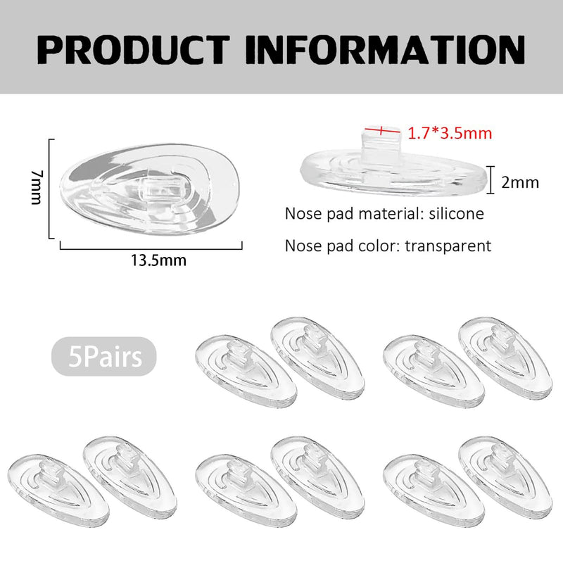 [Australia] - Kotkiddy 5 Pairs of Plug-In Nose Pads Non-Slip Glasses Nose Pads Soft Silicone Transparent Sunglasses Non-Slip Stopper Glasses Nose Pad Glasses Accessories 
