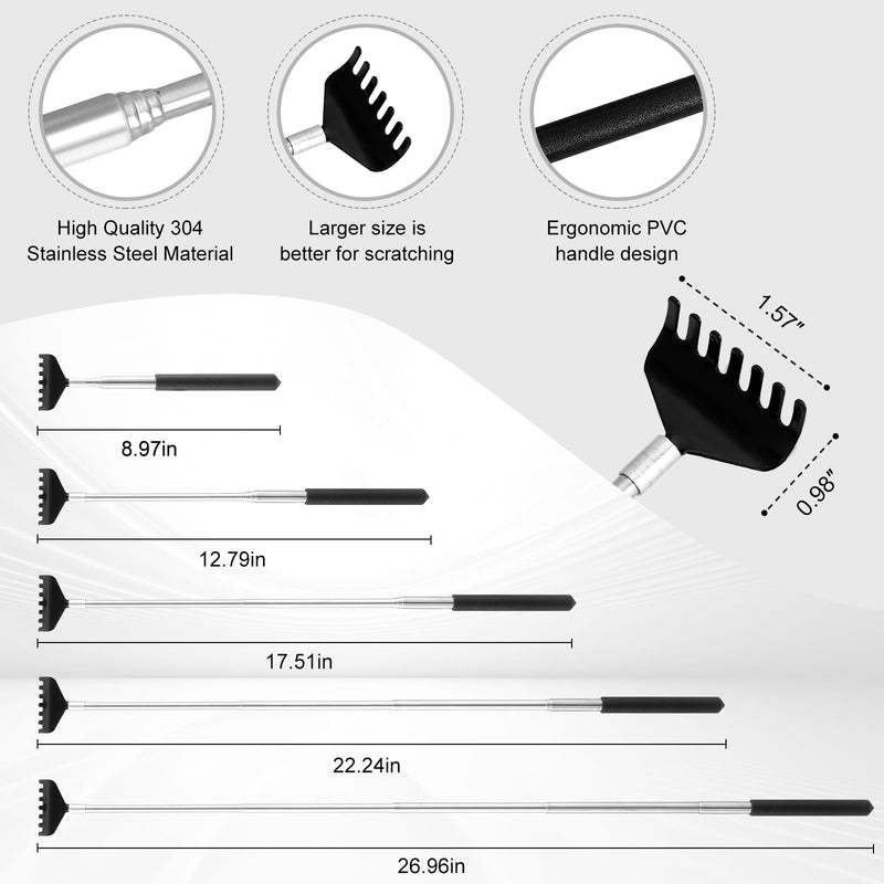 [Australia] - XKOS 4 Pack Different Back Scratcher Portable Telescoping with Rubber Handles, Extendable Metal Back Massager Tool with Beautiful Box, Stocking Stuffers for Men Women Adults (Black) Black 