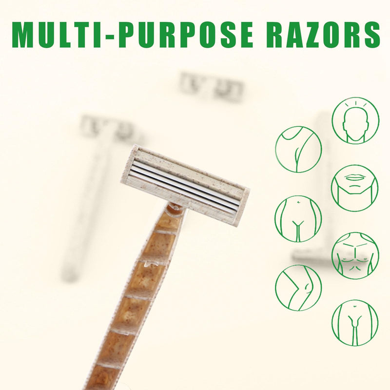 EZ Disposable Razor - 50pcs Eco Friendly Disposable Three Blade Shaving Razor for Men/Women's Grooming, Biodegradable Single-Use Body & Face Shaver for Eco Friendly Product Gifts