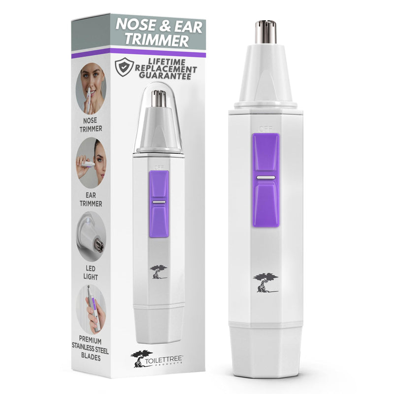 ToiletTree Products Nose Hair Trimmer for Women with LED Light - with Stainless Steel Blades, Water Resistance - Ear Nasal Hair Cutter/Removal White 1 Count (Pack of 1)