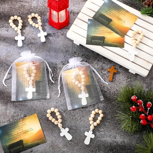 Tondiamo 18 Sets Wood Rosary Bulk Catholic Finger Rosary with Cross