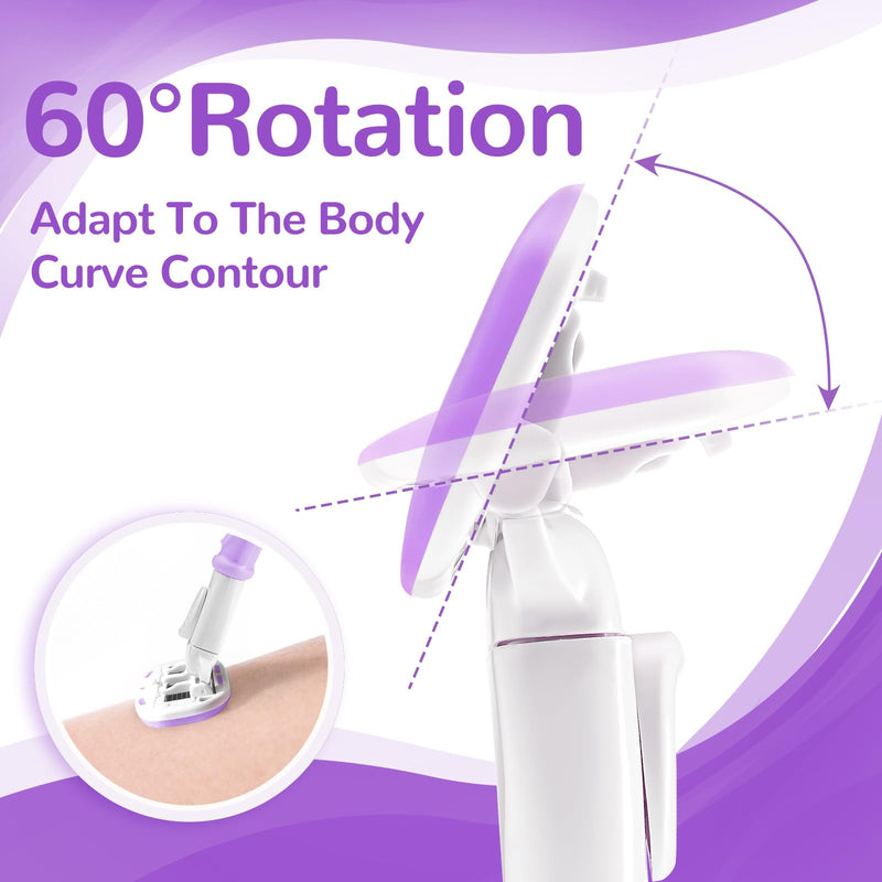 [Australia] - Razors for Women Include 2 Non-Slip Handles and 14 Blade Refills with a Shower Holder, 5 Premium Blades Women's Razors for Shaving with 360° Lubrication Reduces Irritation, Purple 