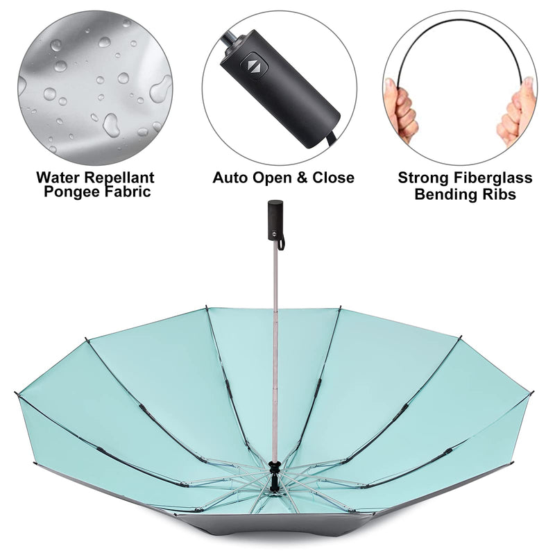 G4Free Inverted Windproof Umbrella-54 Inch Large Canopy for Rain & Sun (Black+Lake Blue)