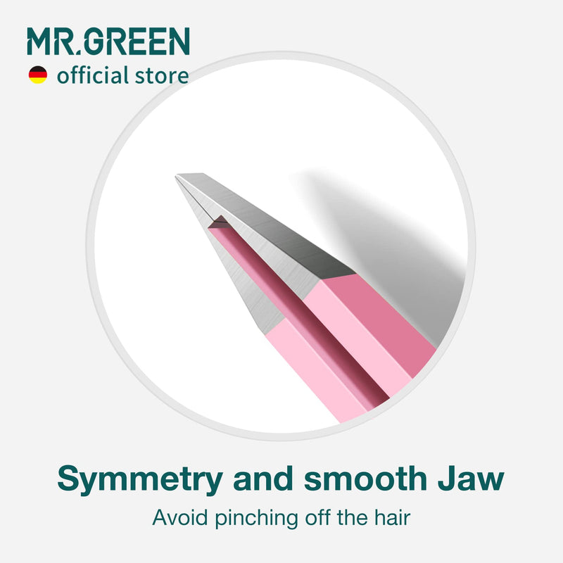 MR.GREEN Eyebrows Tweezers Colorful Beauty Fine Hairs Puller Makeup Tools Stainless Steel Slanted Eye Brow Clips Removal (Pink) Pink