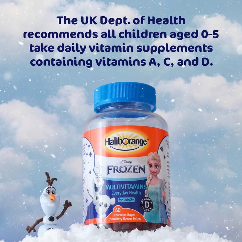 Haliborange Disney Frozen Multivitamin Softies for Kids 3+, 60 Strawberry Gummies – Vitamins A, C, D, E, B6, B12 & Niacin – Supports Immune System, Bone Health & Energy – Character-Shaped Chewable 60 count (Pack of 1)