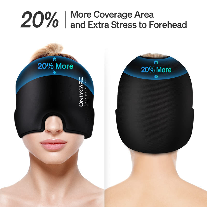 [Australia] - ONLYCARE Migraine Relief Cap, Upgraded Odorless Migraine Ice Head Wrap, Headache Relief Hat for Migraine, Headache Eyes Mask Gel ice Cold Pack Black 