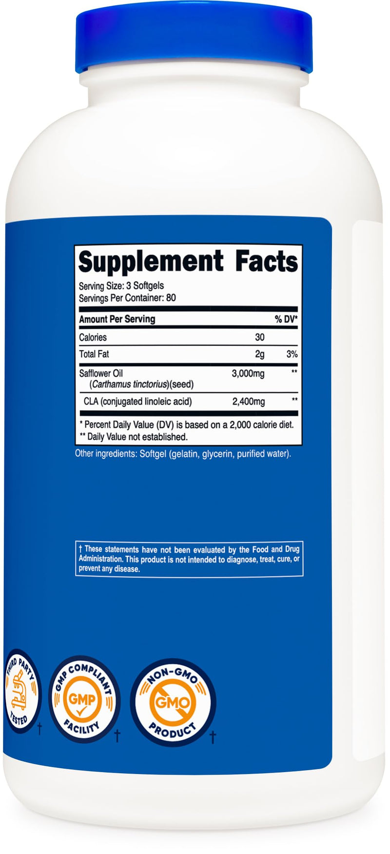 Nutricost CLA (Conjugated Linoleic Acid) 2,400mg, 240 Softgels - Gluten Free, Non-GMO, 800mg Per Softgel 240 Count (Pack of 1)