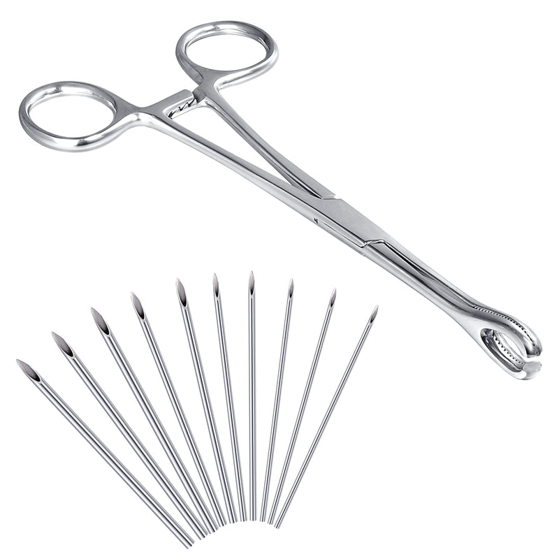 [Australia] - DJCIW Piercing Metal Clamps Forceps with 20Pcs Piercing Needles Surgical Stainless Steel Piercing Clamps for Belly Nipple Tragus Tongue Ear Piercing J-Round piercing clamps 