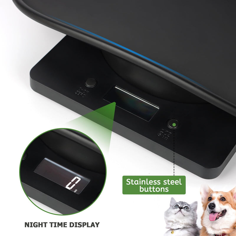 [Australia] - Digital Pet Scale for Small Animal, LED Display Puppy Whelping Scale with Tape Measure, Collar, Scissors for Newborn Pets, Cats, Dogs, Animals, Measures Up to 15kg, 11.4 * 7.1" (Black) Black 