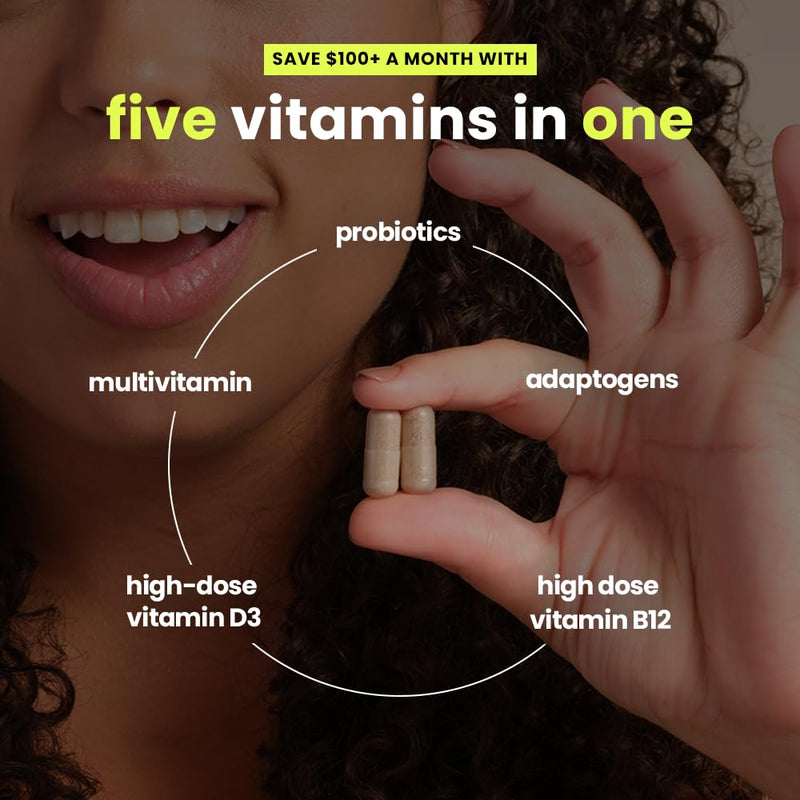 Mela Daily Essentials Multivitamin for Melanated Women - High-Dose Vitamin D3 and B12, Probiotics, Lion's Mane, Ceylon Cinnamon - Vegan, Gluten Free, Non-GMO, 30 Day Supply (60 Capsules)