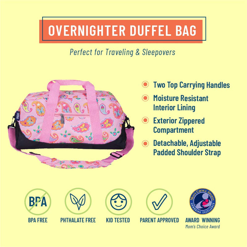 Wildkin Overnighter Duffel Bag and Go Fish! Card Game Bundle: Dive into Fun - Playful Adventures Packed and Ready to Go (Paisley)