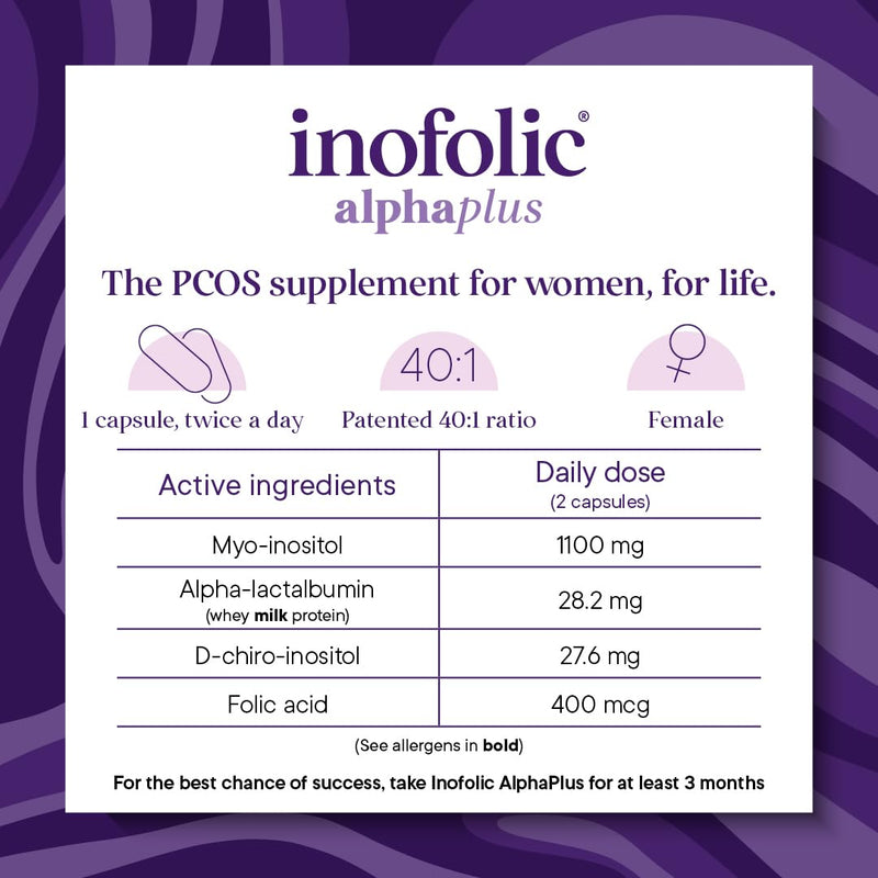 AlphaPlus – Myo-Inositol & D-Chiro-Inositol – 40:1 Ratio – 400ug Folic Acid – PCOS Supplement for Women – Hormonal Balance, Fertility & Metabolic Function – 60 Capsules – 1 Month Supply