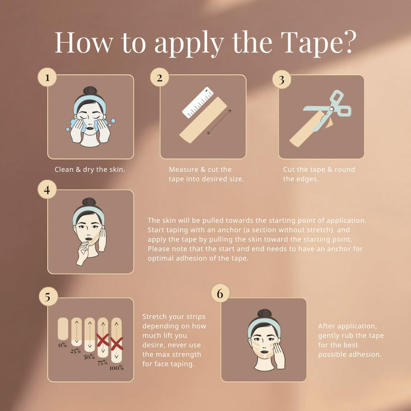 CureTape Beauty Kinesiology Tape | Anti-Wrinkle Face Tape | Face Lift Tape for Toning, Firming & Tightening The Skin | Kinesiology Tape for Face | Soft on The Skin (1'' X 16', 2 Pack) 1'' X 16' Light Beige