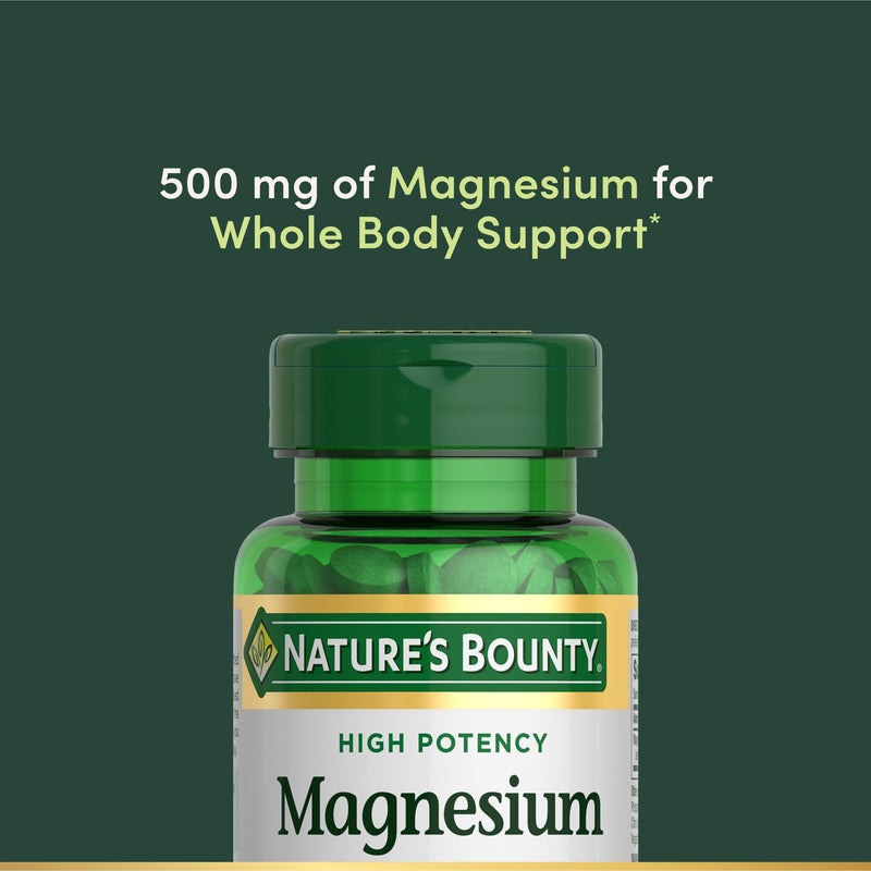 Nature's Bounty Magnesium, Mineral Supplement, 500mg, 100 Coated Tablets | Supports Bone and Muscle Health 100 Count (Pack of 1)